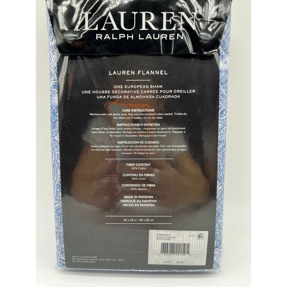 Lauren Ralph Lauren Flannel One European Sham 26”X26” 100% Cotton $125 - Picture 5 of 10
